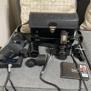 BLACK Vivitar 400/SL w/ Multiple Tele Lens Flash Unit Leather Case Manual READ